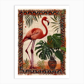 Greater Flamingo And Monstera Deliciosa Boho Print 3 Art Print