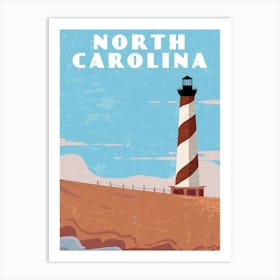 North Carolina, USA — Retro travel minimalist poster Art Print