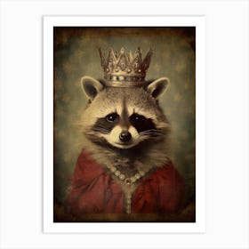 Vintage Portrait Of A Racoon Wearing A Crown Rennaissance 3 Art Print