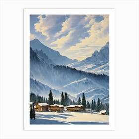 Val Gardena, Italy Ski Resort Vintage Landscape 1 Skiing Poster Art Print