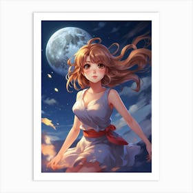 Anime Girl In The Moonlight Art Print