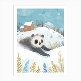 Sloth Bear Cub Sliding Down A Snowy Hill Storybook Illustration 1 Art Print