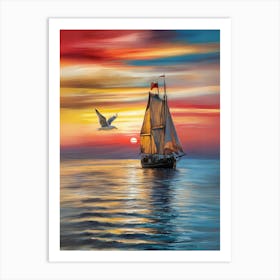 Sailboat At Sunset 2 Art Print