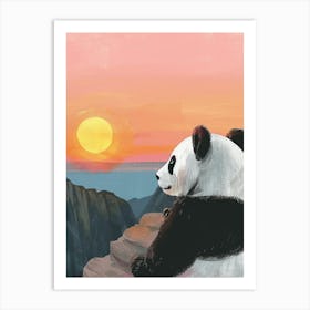 Giant Panda Looking At A Sunset From A Mountaintop Storybook Illustration 1 Art Print
