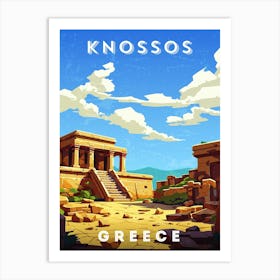 Greece, Knossos — Retro travel minimalist poster, retro travel art, retro travel wall art, vector art Art Print