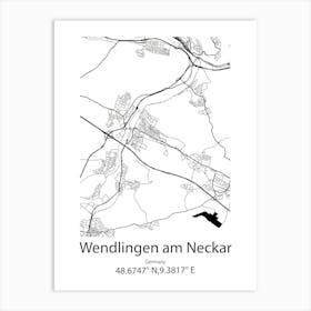 Wendlingen Am Neckar,Germany Minimalist Map Art Print