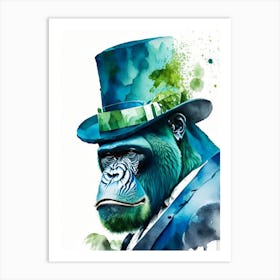 Gorilla In Top Hat Gorillas Mosaic Watercolour 1 Art Print