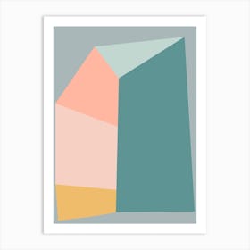Modern Geometric Shape in Earthy Pastel Teal Peach and Coral Art Print