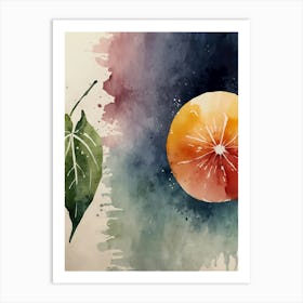 Watercolor Of Orange And Leaf Art Print