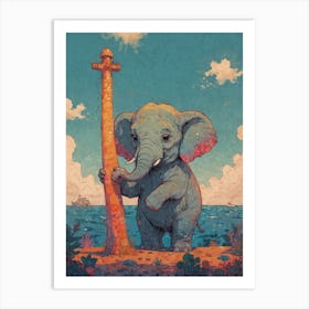 Elephant On The Beach Art Print