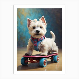 Skateboard Westie Art Print