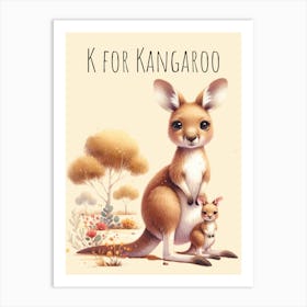 K For Kangaroo Nursery Art Print