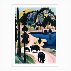 Cows On The Road Art Print