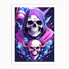 American Flag Floral Face Evil Death Skull (30) Art Print