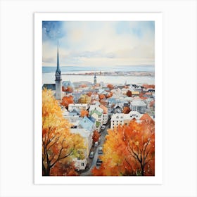 Reykjavik Iceland In Autumn Fall, Watercolour 3 Art Print