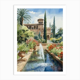 Gardens Of Alhambra Spain Watercolour 2 Art Print