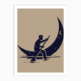 Man Paddling On The Moon Art Print