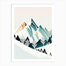 Snowflakes In The Mountains, Snowflakes, Minimal Line Drawing 2 Art Print