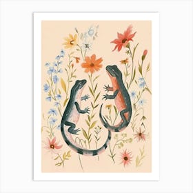 Folksy Floral Animal Drawing Salamander 3 Art Print