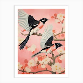 Vintage Japanese Inspired Bird Print Magpie 1 Art Print