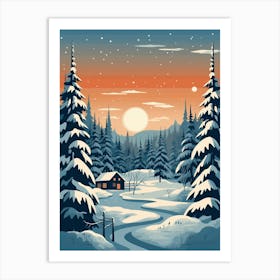 Winter Travel Night Illustration Lapland Finland 1 Art Print