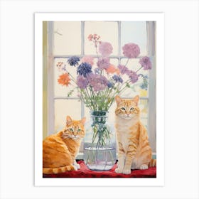 Cat With Queen Annes Flowers Watercolor Mothers Day Valentines 2 Art Print