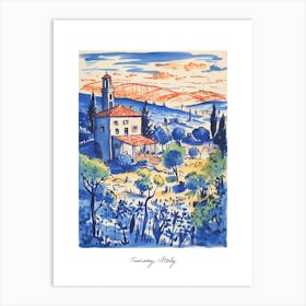 Tuscany Italy Illustration Line Art Travel Blue Art Print