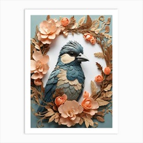 Bird In A Flower Wreath 2 Art Print