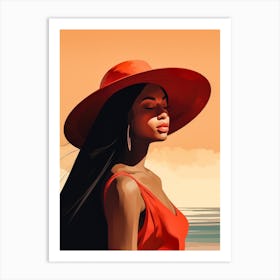 Illustration of an African American woman at the beach 111 Art Print