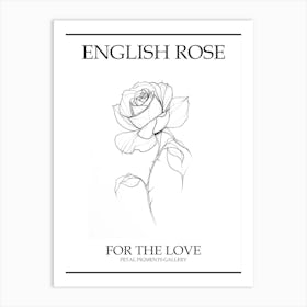 English Rose Black And White Line Drawing 38 Poster Art Print