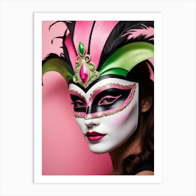 A Woman In A Carnival Mask, Pink And Black (46) Art Print