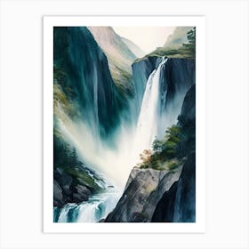 Nærøyfjord Waterfalls, Norway Water Colour  (2) Art Print