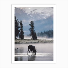 Misty Lake Moose Art Print