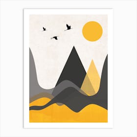 Hills And Mountains Mustard Abstract Art Print