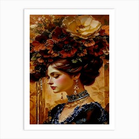 Victorian Lady With Flowers, Oil Paint Art Print