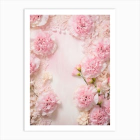 Pink Carnations On Lace Background Art Print