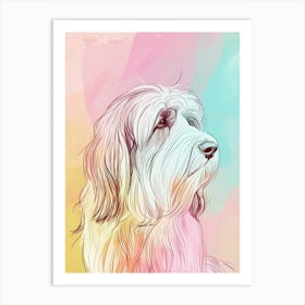 Pastel Bearded Collie Dog Pastel Line Illustration  3 Art Print