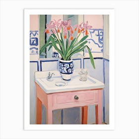 Bathroom Vanity Painting With A Iris Bouquet 4 Art Print
