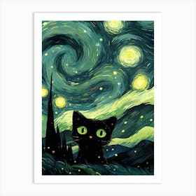 Van Gogh Cat Starry Night Art Print