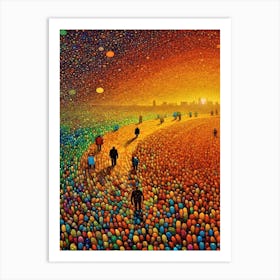 Going Somewhere - Pointallism People On A Path Art Print