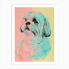 Pastel Tibetan Spaniel Dog Pastel Line Illustration  4 Art Print