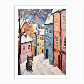 Cat In The Streets Of Stockholm   Sweden With Snow 4 Art Print