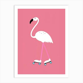 Flamingo On Skateboard Art Print
