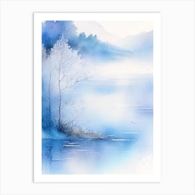 Blue Lake Landscapes Waterscape Gouache 2 Art Print