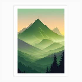 Misty Mountains Vertical Composition In Green Tone 13 Art Print