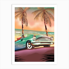 Vintage Car On The Beach Art Print