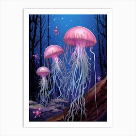 Comb Jellyfish Cartoon 2 Art Print