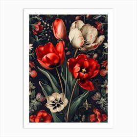 Tulips Inspired By William Morris 1 Art Print