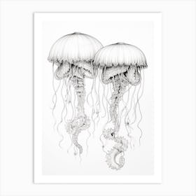 Upside Down Jellyfish Pencil Drawing 9 Art Print