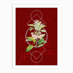 Vintage Chinese New Year Flower Botanical with Geometric Line Motif and Dot Pattern n.0406 Art Print